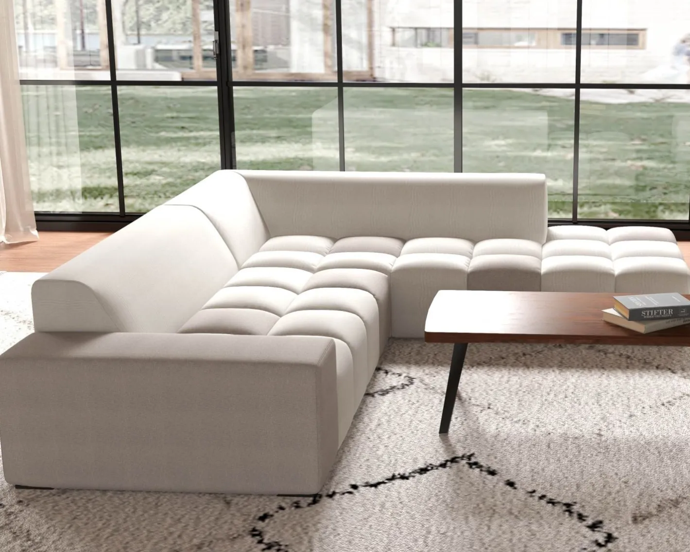Hot Canapé en angle avec méridienne design lounge & chill "Casa Nova" bicolore beige et gris Canapé D'Angle|Canapé 3 Places