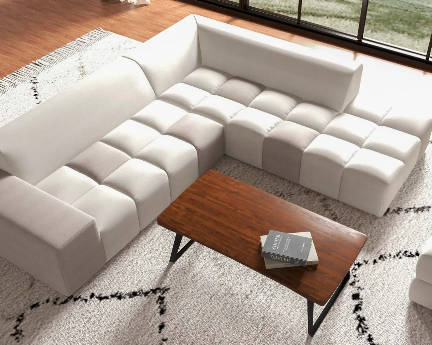 Hot Canapé en angle avec méridienne design lounge & chill "Casa Nova" bicolore beige et gris Canapé D'Angle|Canapé 3 Places