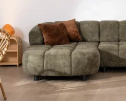 Online Canapé en tissu vert avec extension électrique et méridienne retour gauche