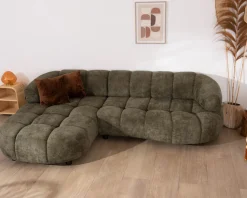 Online Canapé en tissu vert avec extension électrique et méridienne retour gauche