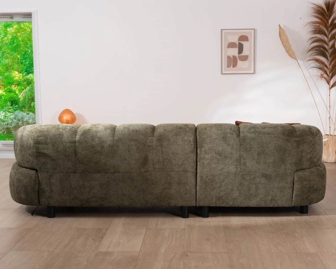 Online Canapé en tissu vert avec extension électrique et méridienne retour gauche "Syltan" Canapé D'Angle
