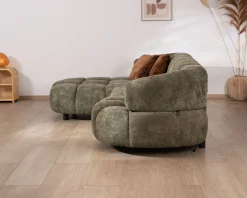 Online Canapé en tissu vert avec extension électrique et méridienne retour gauche