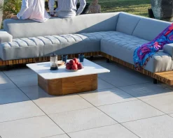 Canapé haut de gamme avec retour droit tissu Sunbrella gris clair "Lombok" Canapé De Jardin