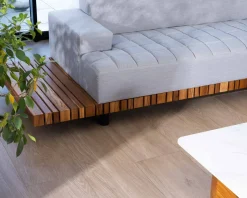 Canapé haut de gamme avec retour droit tissu Sunbrella gris clair 