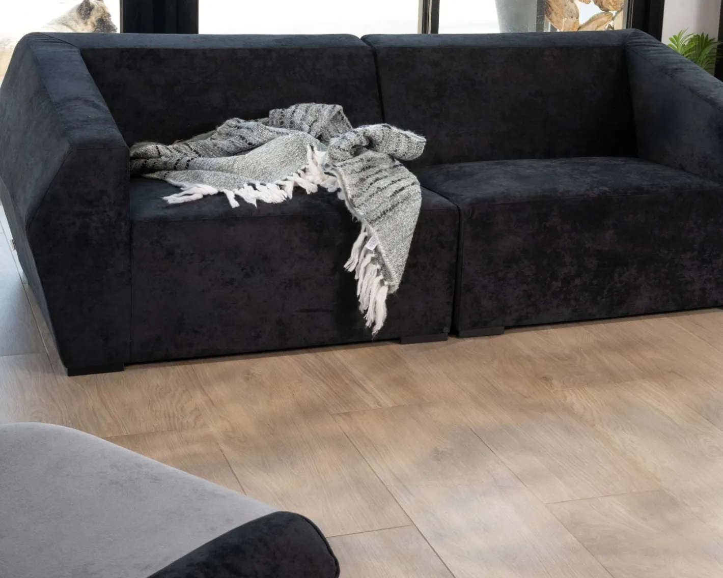 New Canapé modulaire design en velours anthracite "Skult" 2/3 places Canapé 3 Places|Canapé Droit Fixe