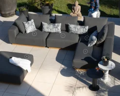 Best Canapé modulaire d'extérieur en teck et tissu anthracite "Armando" en angle avec ottoman Canapé De Jardin