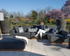 Best Canapé modulaire d'extérieur en teck et tissu anthracite