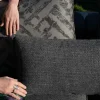 Outlet Canapé modulaire d'extérieur en teck et tissu gris chiné "Armando" en angle avec ottoman Salon De Jardin