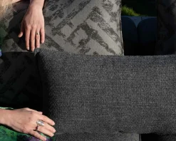 Outlet Canapé modulaire d'extérieur en teck et tissu gris chiné "Armando" en angle avec ottoman Salon De Jardin