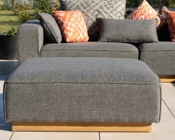 Outlet Canapé modulaire d'extérieur en teck et tissu gris chiné 