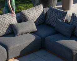 Outlet Canapé modulaire d'extérieur en teck et tissu gris chiné 