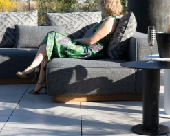 Outlet Canapé modulaire d'extérieur en teck et tissu gris chiné 