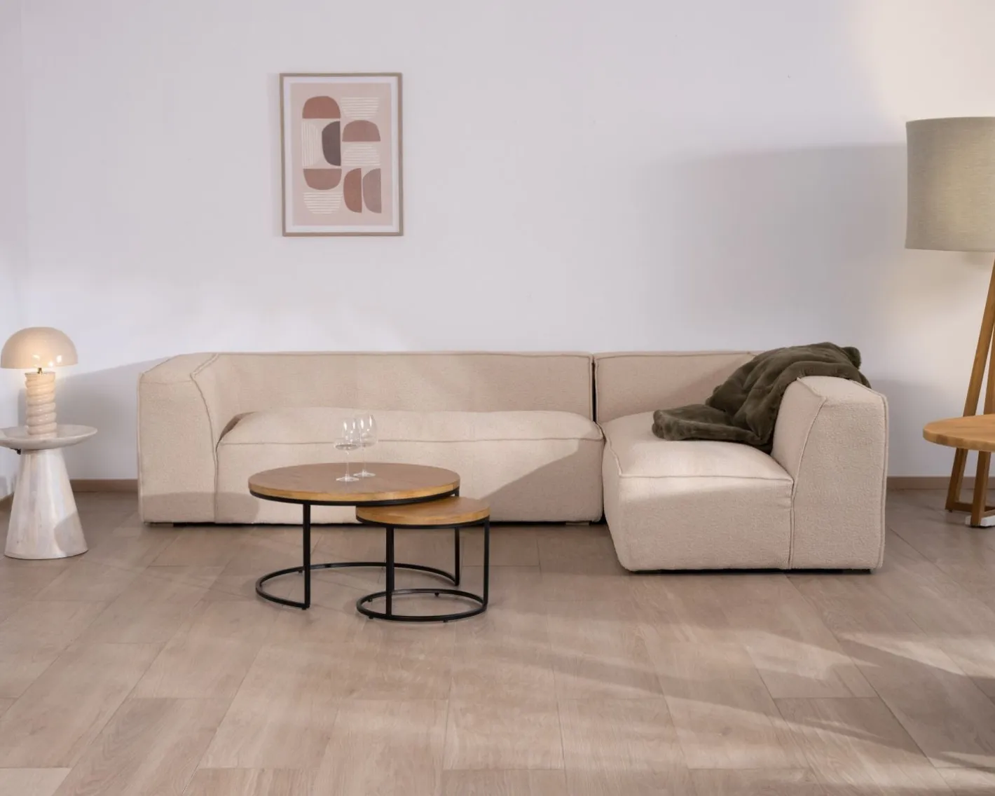 Canapé modulaire en angle en tissu bouclette beige "Alcazar" Canapé D'Angle|Canapé Modulable