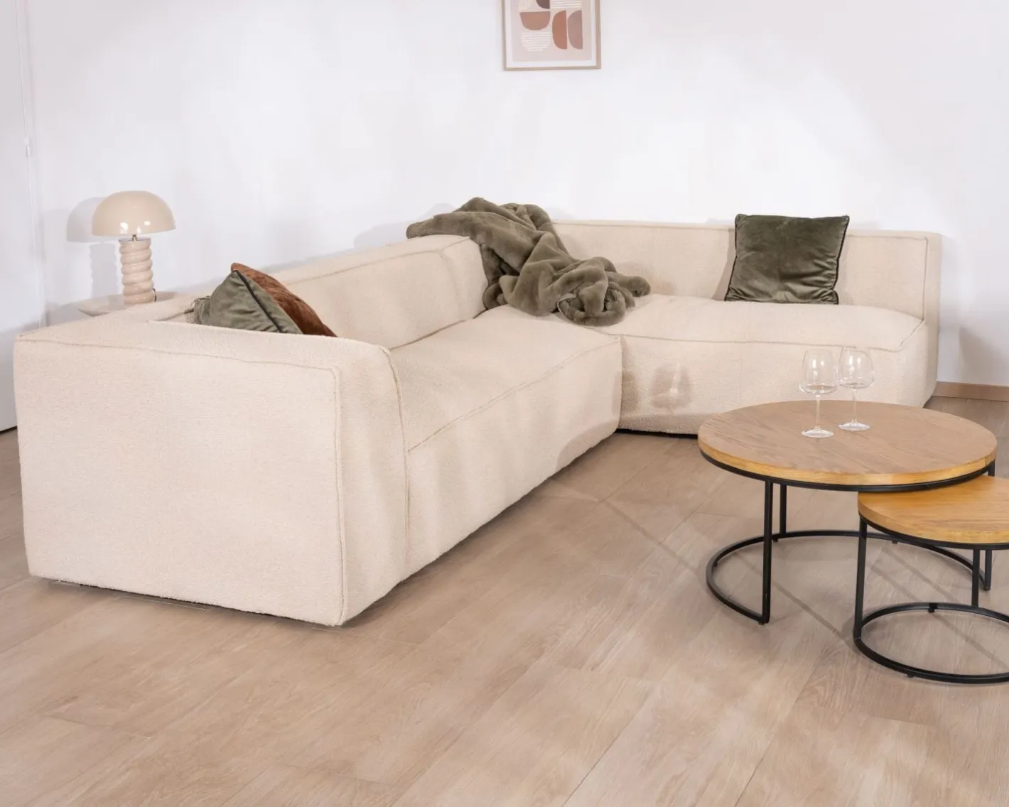 Canapé modulaire en angle en tissu bouclette beige "Alcazar" Canapé D'Angle|Canapé Modulable