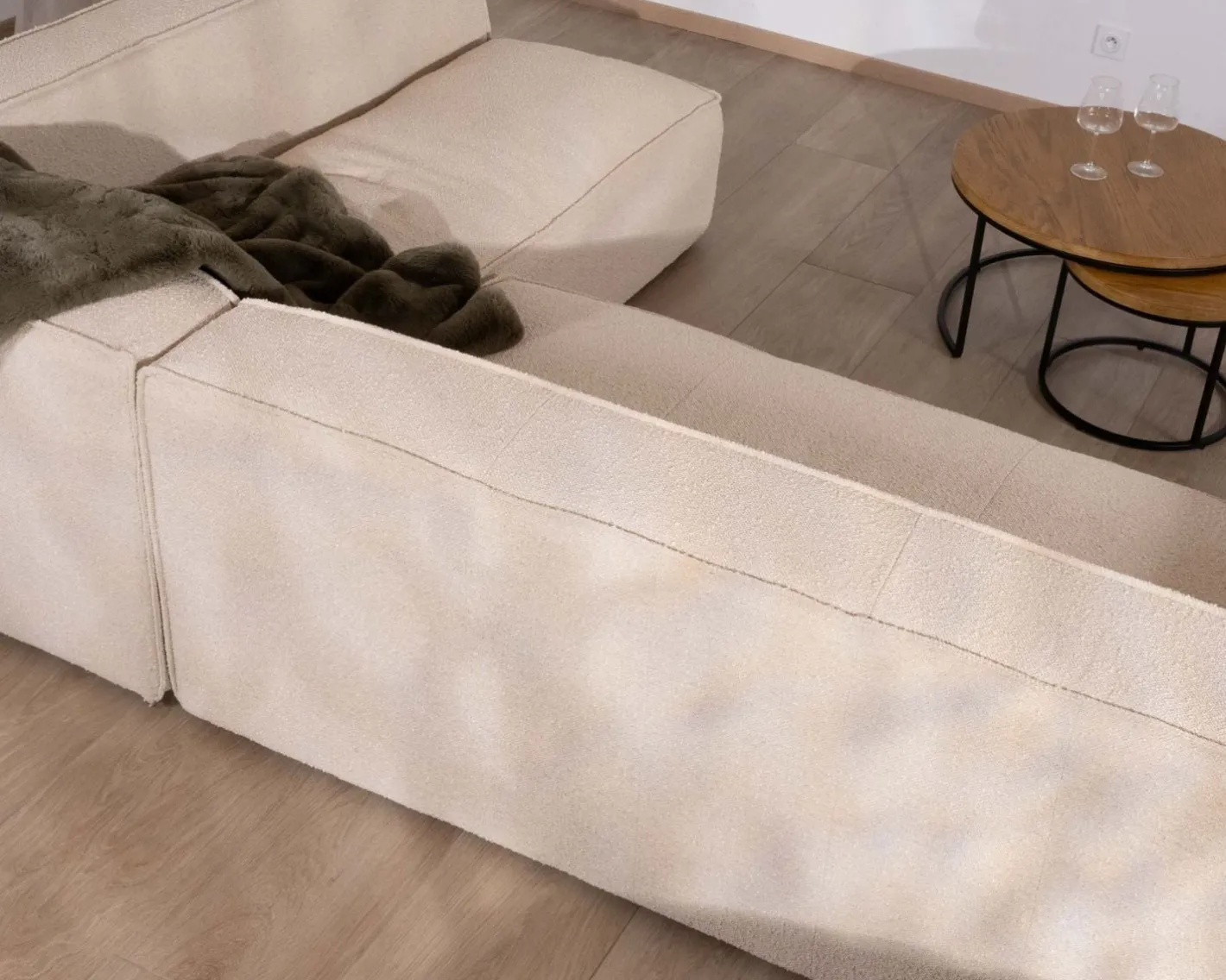 Canapé modulaire en angle en tissu bouclette beige "Alcazar" Canapé D'Angle|Canapé Modulable