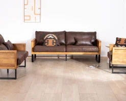 Hot Canapé 3 personnes style club teck et tissu 192 cm "Roster" Canapé 3 Places|Canapé Droit Fixe