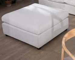 Discount Canapé 3 places avec pouf ottoman carré en tissu doux et bouclé blanc chiné 