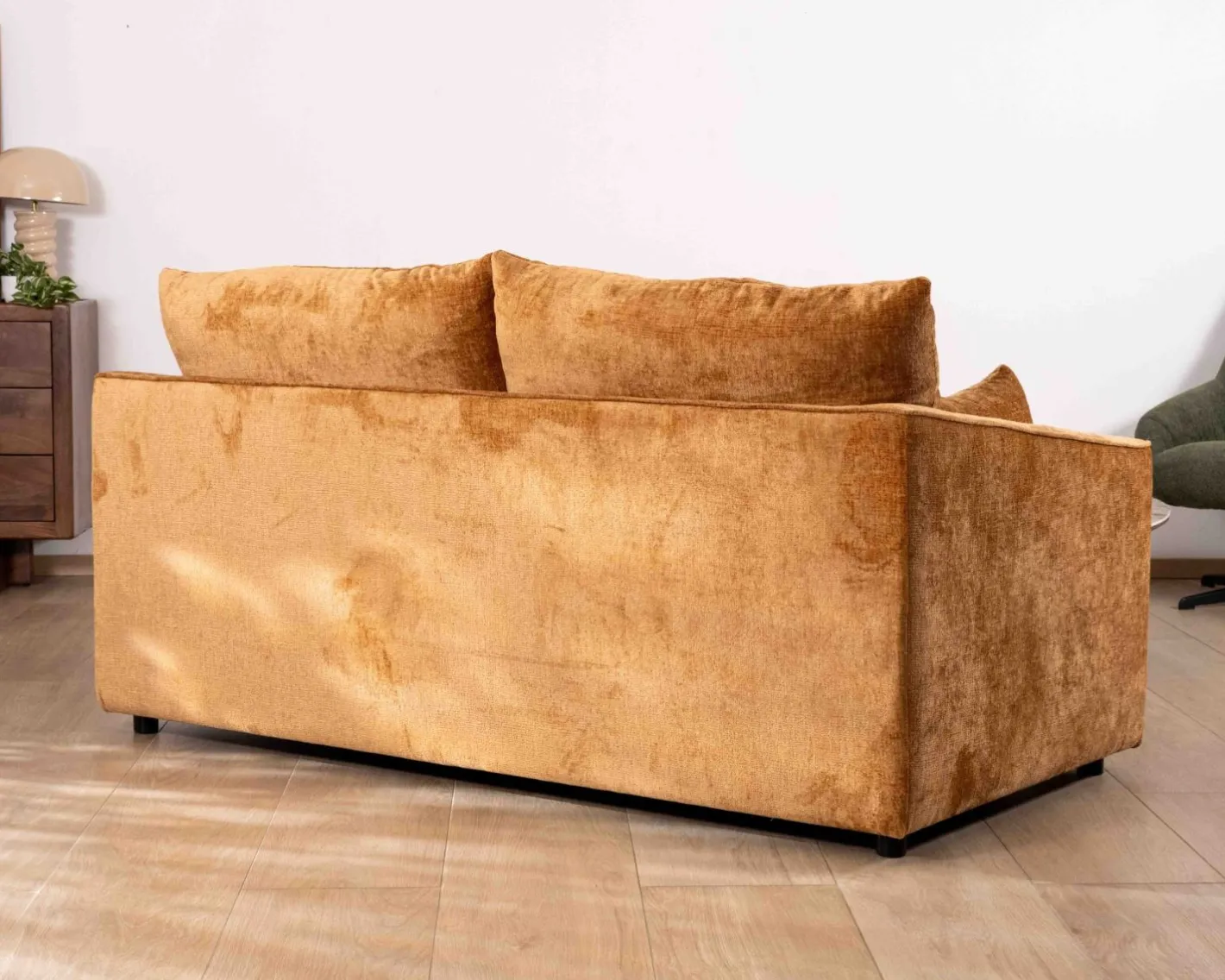Sale Canapé 2 places contemporain esprit cosy “Odéa” en tissu jaune moutarde Canapé 3 Places|Canapé Droit Fixe