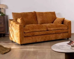 Sale Canapé 2 places contemporain esprit cosy “Odéa” en tissu jaune moutarde Canapé 3 Places|Canapé Droit Fixe
