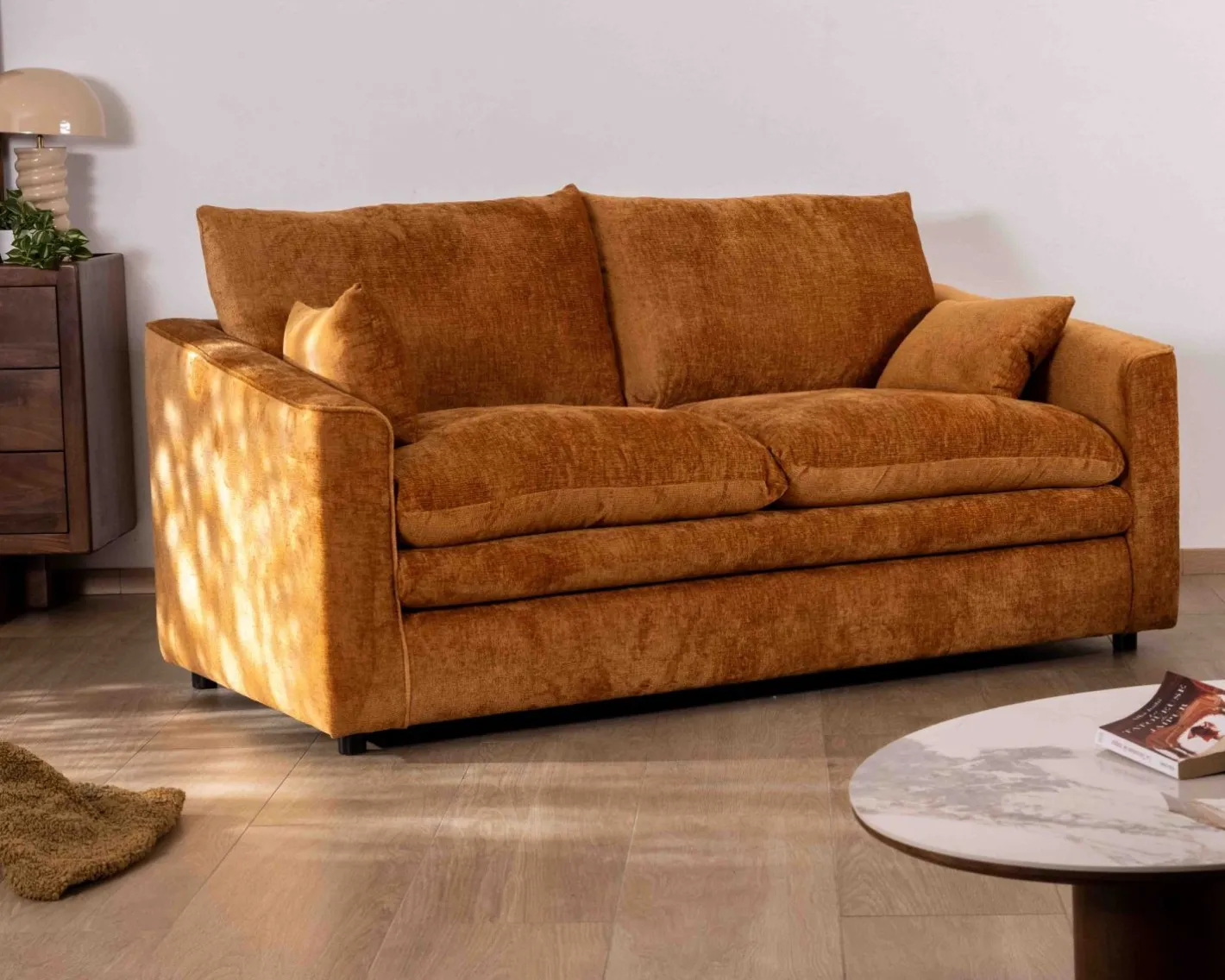 Sale Canapé 2 places contemporain esprit cosy “Odéa” en tissu jaune moutarde Canapé 3 Places|Canapé Droit Fixe