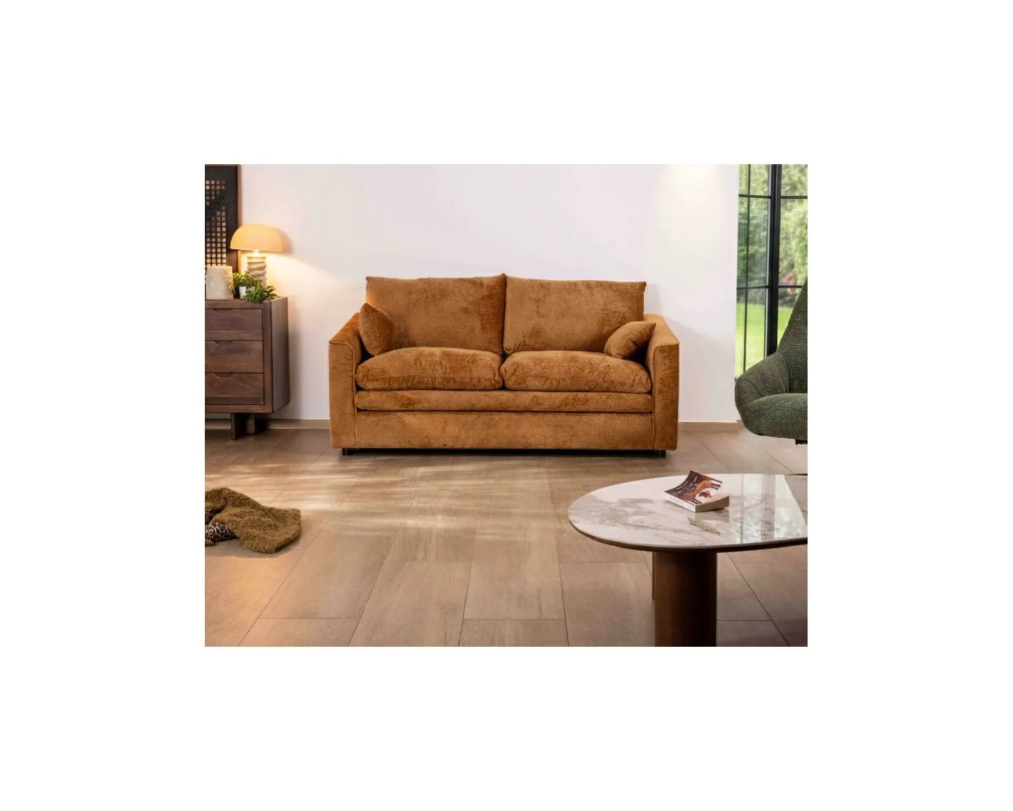 Sale Canapé 2 places contemporain esprit cosy “Odéa” en tissu jaune moutarde Canapé 3 Places|Canapé Droit Fixe