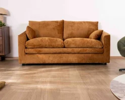 Sale Canapé 2 places contemporain esprit cosy “Odéa” en tissu jaune moutarde Canapé 3 Places|Canapé Droit Fixe