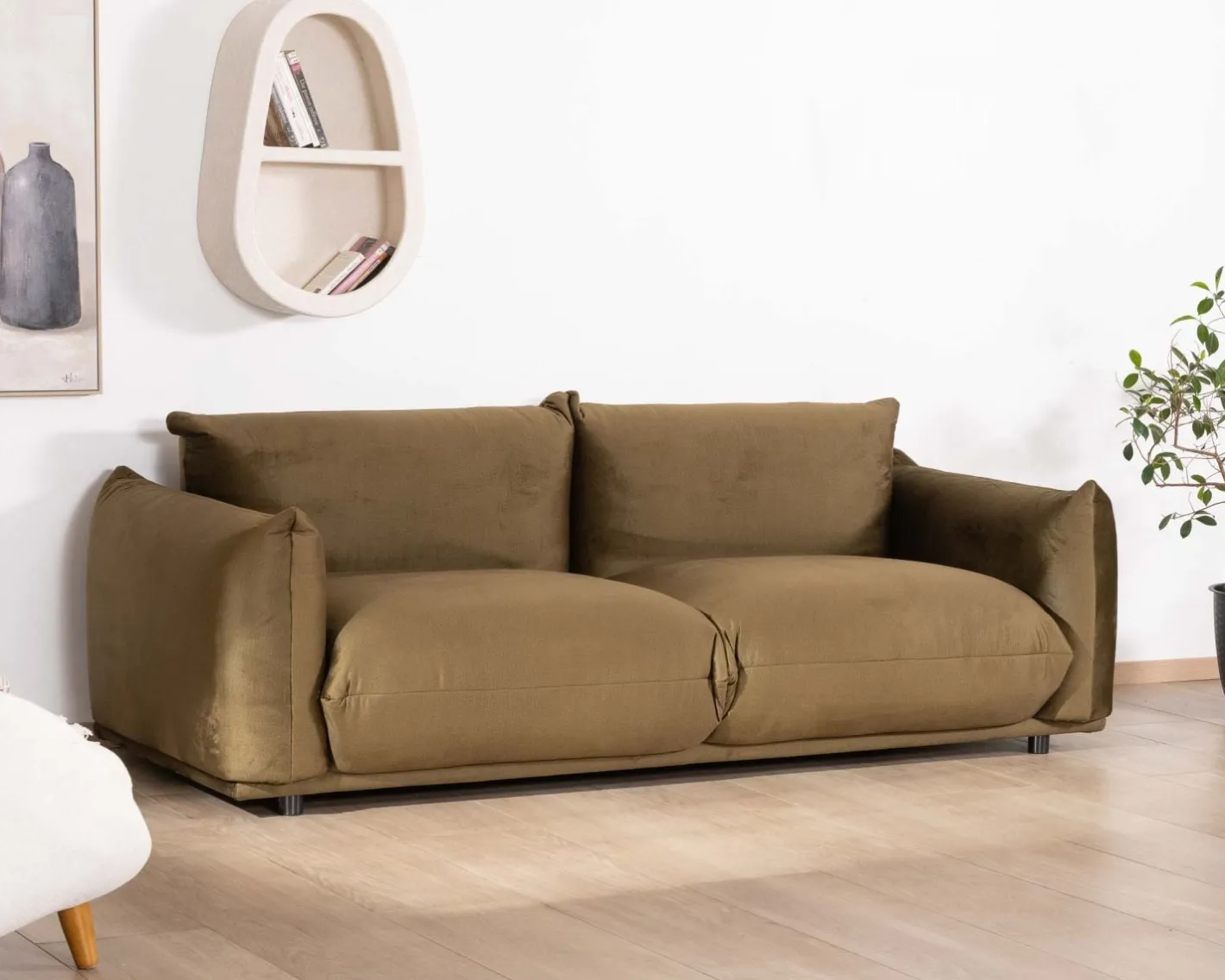 New Canapé 3 places en tissu doux vert kaki "Moon" Canapé 3 Places|Canapé Droit Fixe
