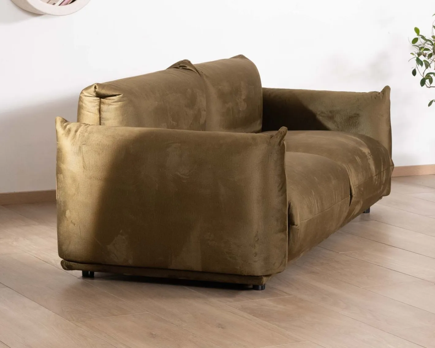 New Canapé 3 places en tissu doux vert kaki "Moon" Canapé 3 Places|Canapé Droit Fixe