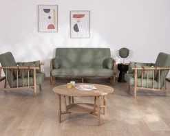 Outlet Canapé 2 places esprit ethnique en tissu gaufré kaki 
