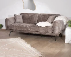 Sale Canapé 3 places esprit rétro en tissu chenillé doux gris cendré 