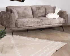 Sale Canapé 3 places esprit rétro en tissu chenillé doux gris cendré 