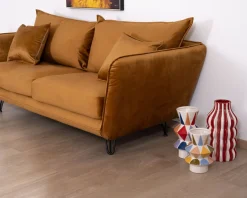 Clearance Canapé 3 places ocre pieds métal et toucher velours 