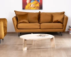 Clearance Canapé 3 places ocre pieds métal et toucher velours 