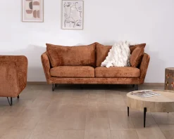 Hot Canapé 3 places ultra confort esprit rétro en tissu tramé terracotta 