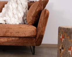 Hot Canapé 3 places ultra confort esprit rétro en tissu tramé terracotta 