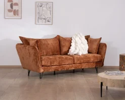 Hot Canapé 3 places ultra confort esprit rétro en tissu tramé terracotta 