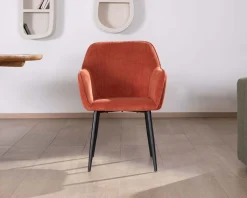 Clearance Chaise avec accoudoirs en velours rouge terracotta et pieds métal noir