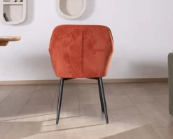 Clearance Chaise avec accoudoirs en velours rouge terracotta et pieds métal noir