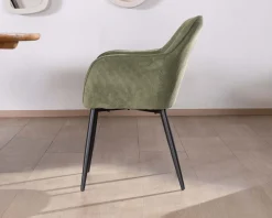 New Chaise contemporaine avec accoudoirs "Scotty" en velours vert kaki et pieds métal noir Chaise