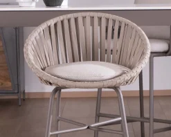 Discount Chaise de bar d'extérieur en aluminium gris champagne et dossier en corde tendue Chaise De Bar|Tabouret De Bar