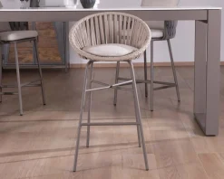 Discount Chaise de bar d'extérieur en aluminium gris champagne et dossier en corde tendue Chaise De Bar|Tabouret De Bar