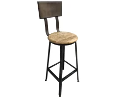 Hot Chaise de bar industrielle métal et bois massif 110cm "Atelier Grey" Chaise De Bar