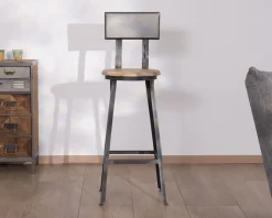 Chaise de bar métal gris antique et bois