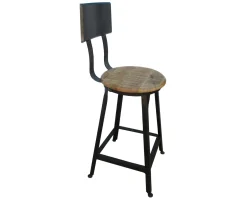 Chaise de bar pour îlot métal noir et bois exotique "Atelier Grey" Chaise De Bar