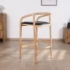 Sale Chaise de bar épurée en acacia naturel et assise PU noir "Vogue" Chaise De Bar