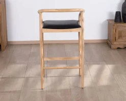 Sale Chaise de bar épurée en acacia naturel et assise PU noir 