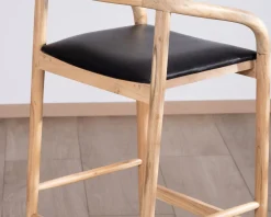 Sale Chaise de bar épurée en acacia naturel et assise PU noir 