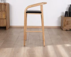Sale Chaise de bar épurée en acacia naturel et assise PU noir 