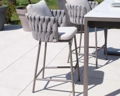 Outlet Chaise de bar ultra chic dossier en tissu tressé gris et pieds aluminium "Chinon" assise 74 cm Chaise De Bar
