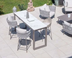 Outlet Chaise de bar ultra chic dossier en tissu tressé gris et pieds aluminium 